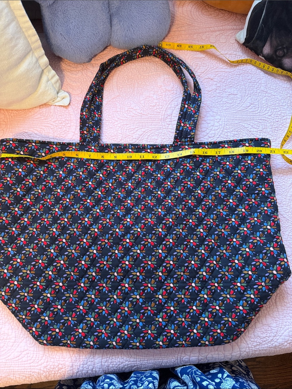 Vera Bradley Quilted Black Tote with Red, Pink, Orange & Green Floral Pattern - Picture 5 of 7